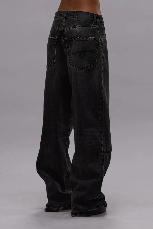 R13 Wide Leg Women WAYNE ARTICULATED KNEE JEAN 8211 ALTON BLACK