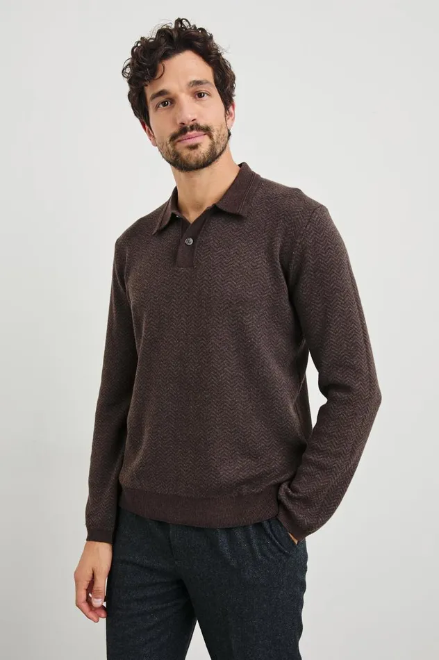 Rails Sweaters Men HERRINGTON SWEATER Brown Herringbone Melange