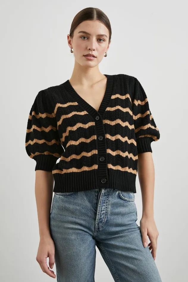 Rails Sweaters Women ISLA CARDIGAN Black Camel Stripe