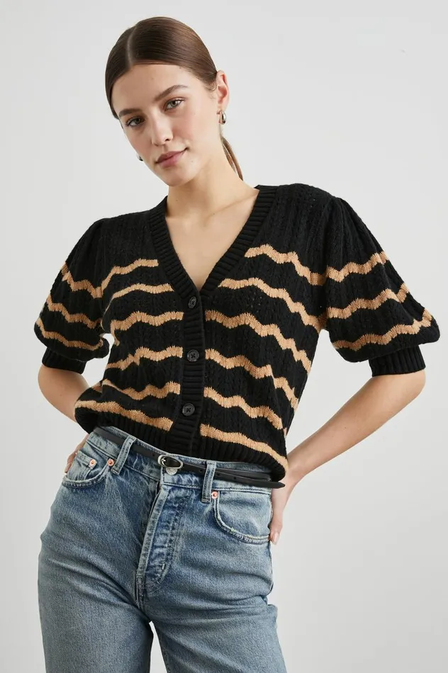 Rails Sweaters Women ISLA CARDIGAN Black Camel Stripe
