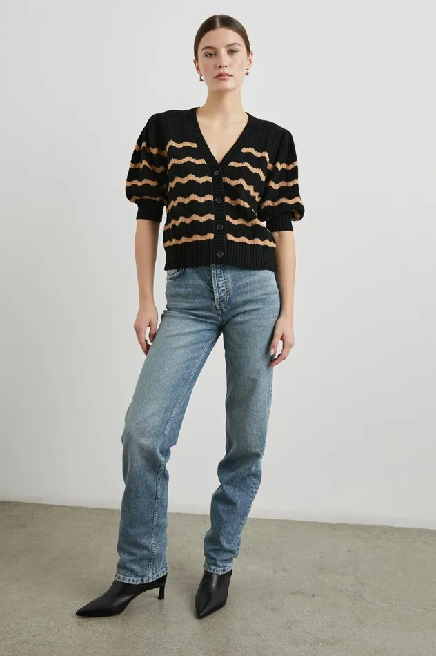 Rails Sweaters Women ISLA CARDIGAN Black Camel Stripe