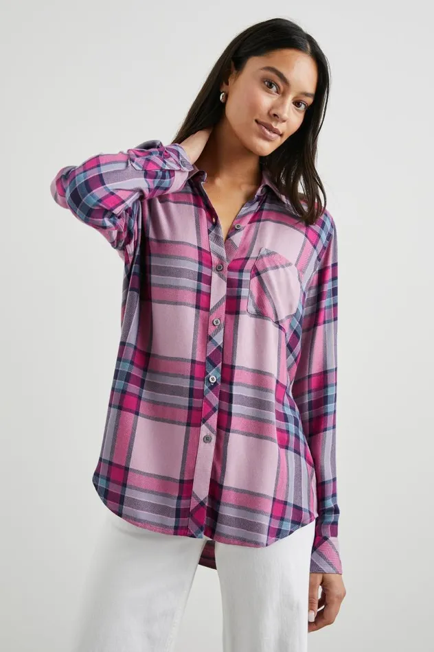 Rails Tops Women BREAST CANCER AWARENESS HUNTER SHIRT Navy Sea Magenta