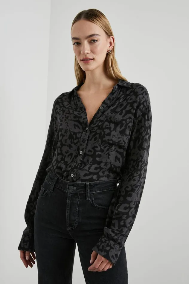 Rails Tops Women HUNTER SHIRT Diffused Charcoal Cheetah