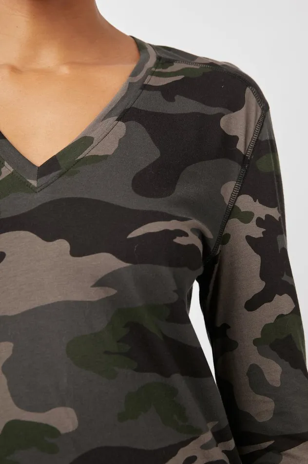 Rails Tops Women THE SAMI LONG SLEEVE V TSHIRT Forest Camo