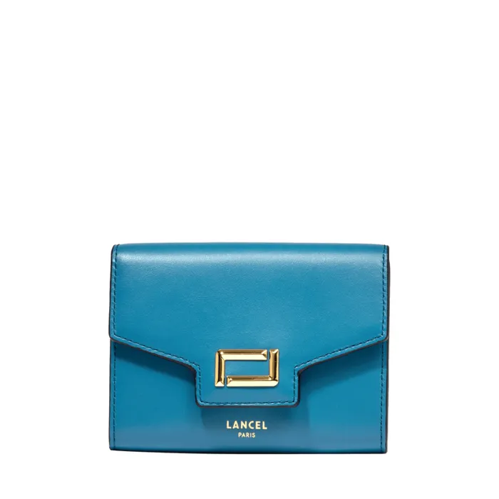 Rectangular Flap Compact Wallet Wave Blue Women Lancel Purse
