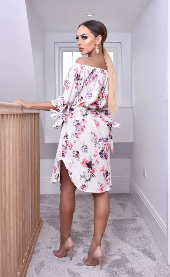 Reena Ivory Floral Bardot Shirt Dress Women Missfiga Midi Dresses