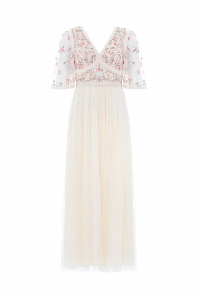 Ribbon Bouquet Bodice Ankle Gown Champagne Women Needle and Thread Dresses