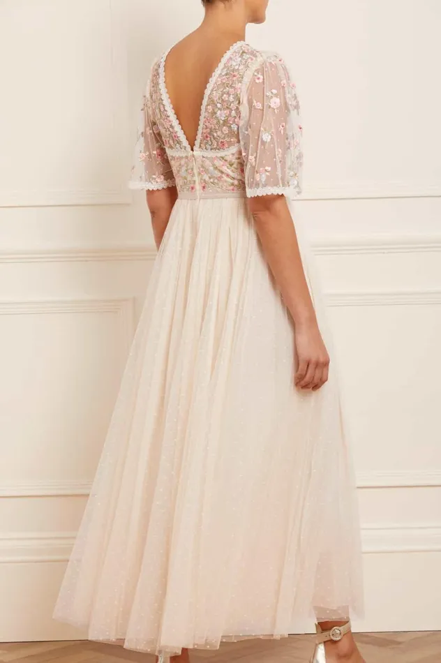 Ribbon Bouquet Bodice Ankle Gown Champagne Women Needle and Thread Dresses