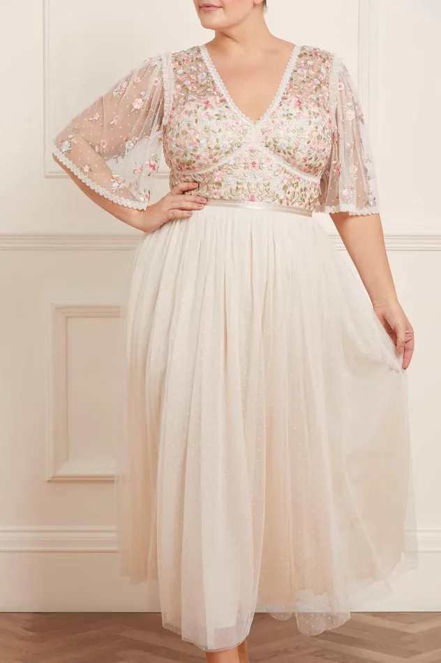 Ribbon Bouquet Bodice Ankle Gown Champagne Women Needle and Thread Dresses