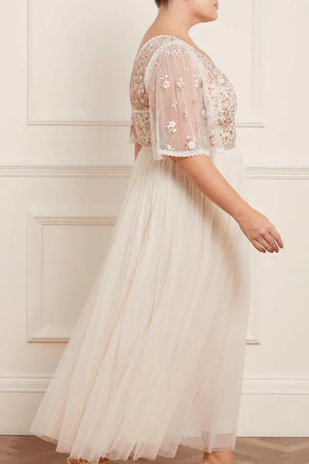 Ribbon Bouquet Bodice Ankle Gown Champagne Women Needle and Thread Dresses