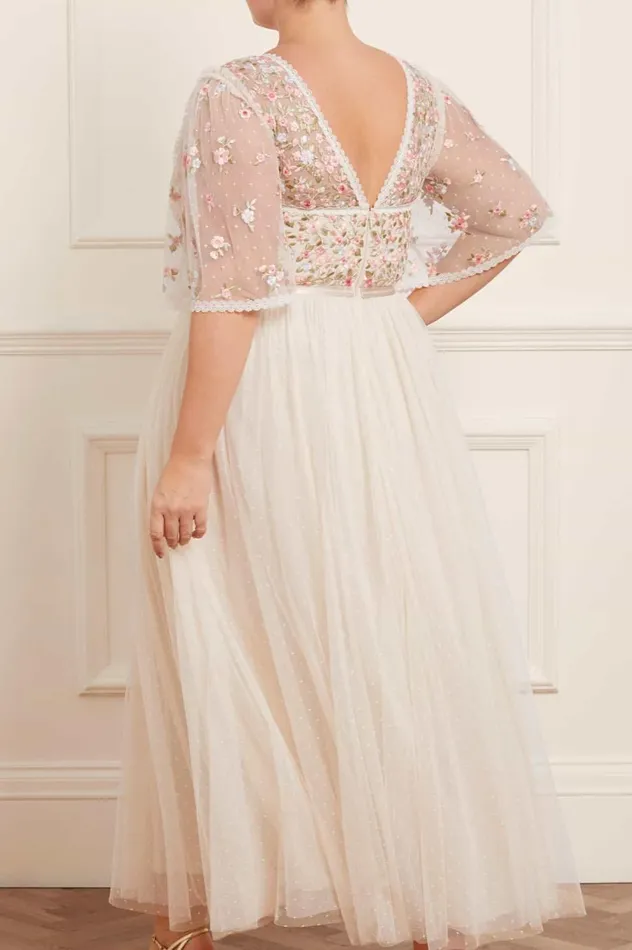 Ribbon Bouquet Bodice Ankle Gown Champagne Women Needle and Thread Dresses