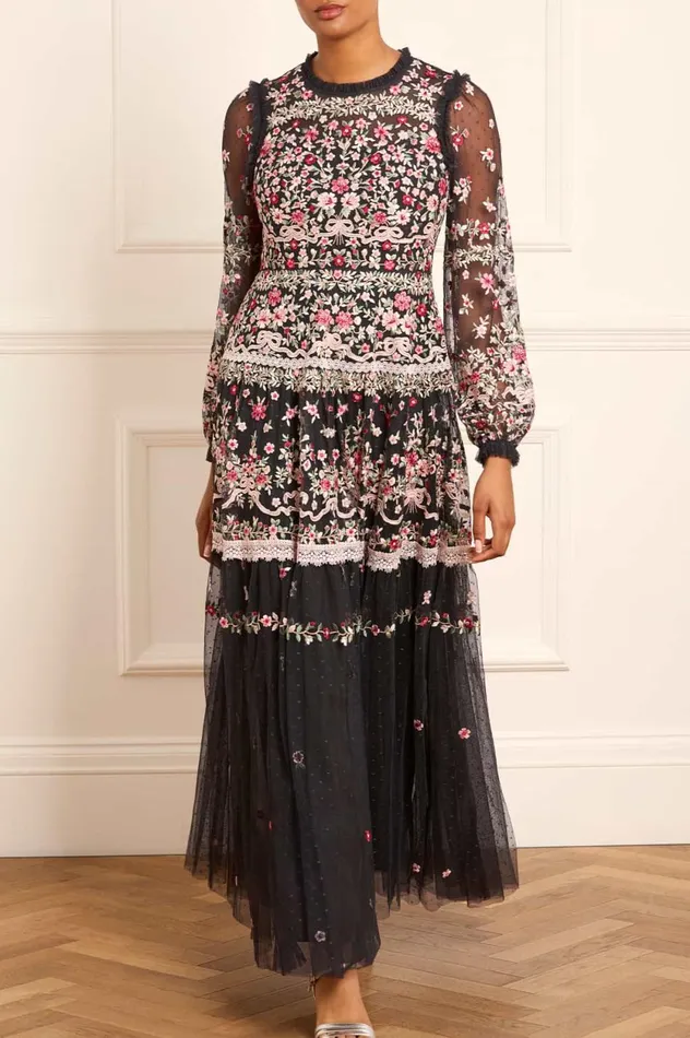 Ribbon Bouquet Gown Black Women Needle and Thread Dresses