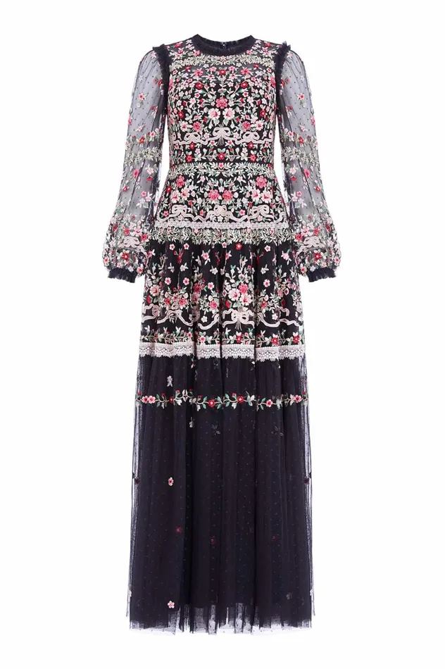 Ribbon Bouquet Gown Black Women Needle and Thread Dresses