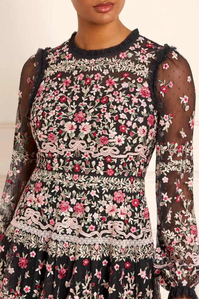 Ribbon Bouquet Gown Black Women Needle and Thread Dresses