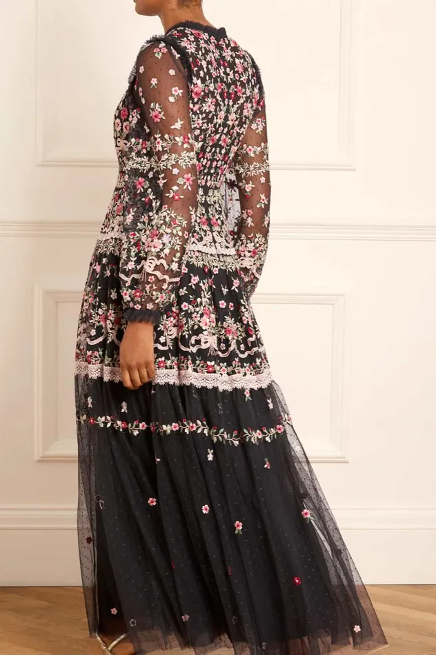 Ribbon Bouquet Gown Black Women Needle and Thread Dresses
