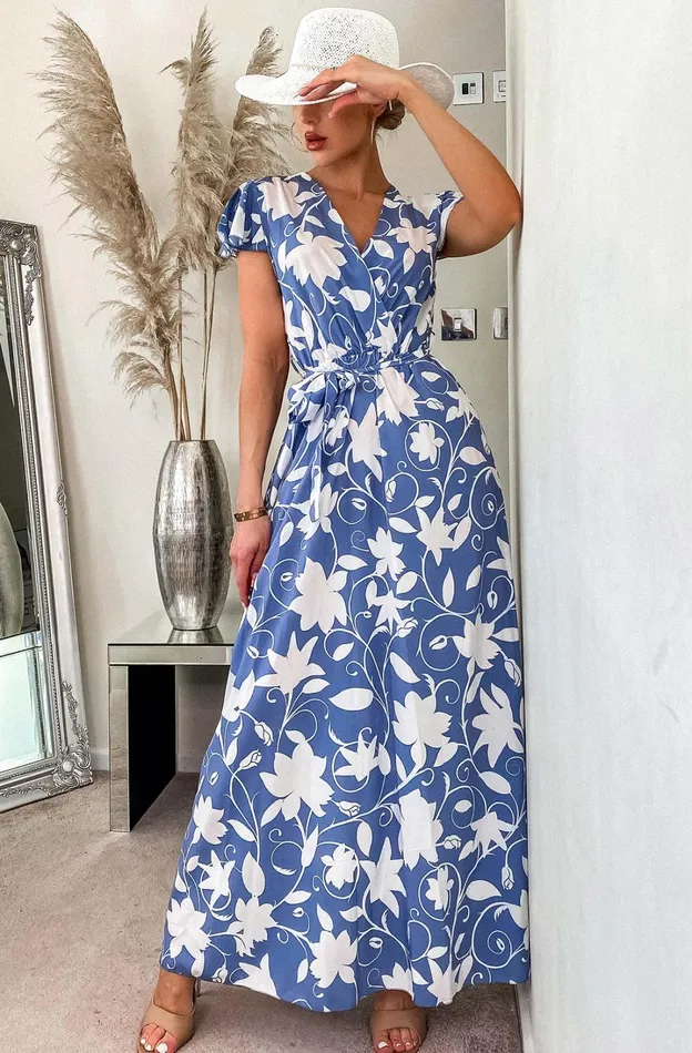 Rinesse Blue Printed Wrap Maxi Dress Women Missfiga Wrap Dresses