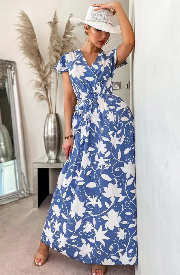Rinesse Blue Printed Wrap Maxi Dress Women Missfiga Wrap Dresses