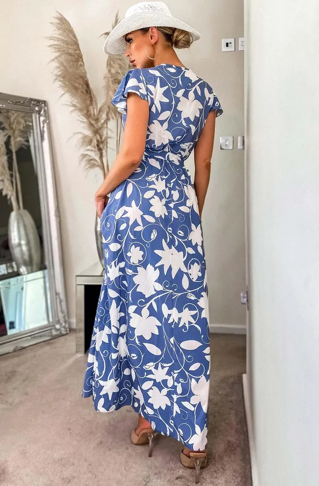 Rinesse Blue Printed Wrap Maxi Dress Women Missfiga Wrap Dresses