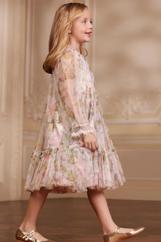 Rose Powder Long Sleeve Kids Dress Multi Kids Needle and Thread Kids Formalwear
