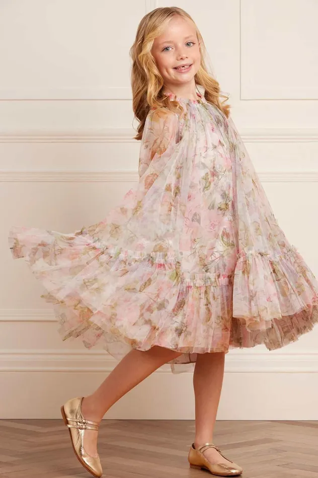 Rose Powder Long Sleeve Kids Dress Multi Kids Needle and Thread Kids Formalwear