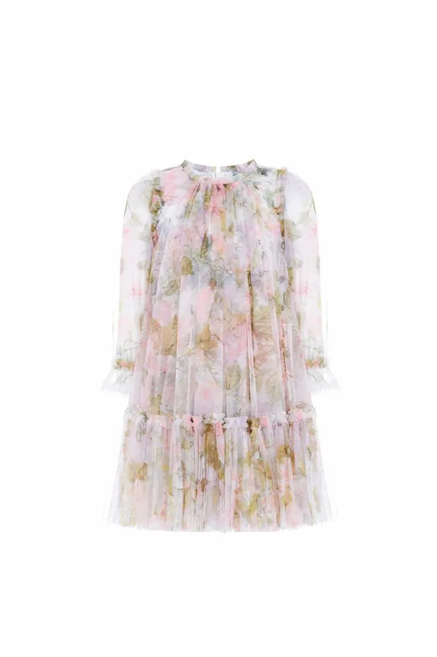Rose Powder Long Sleeve Kids Dress Multi Kids Needle and Thread Kids Formalwear