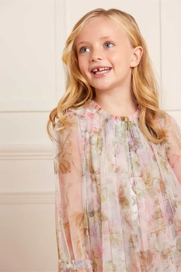 Rose Powder Long Sleeve Kids Dress Multi Kids Needle and Thread Kids Formalwear