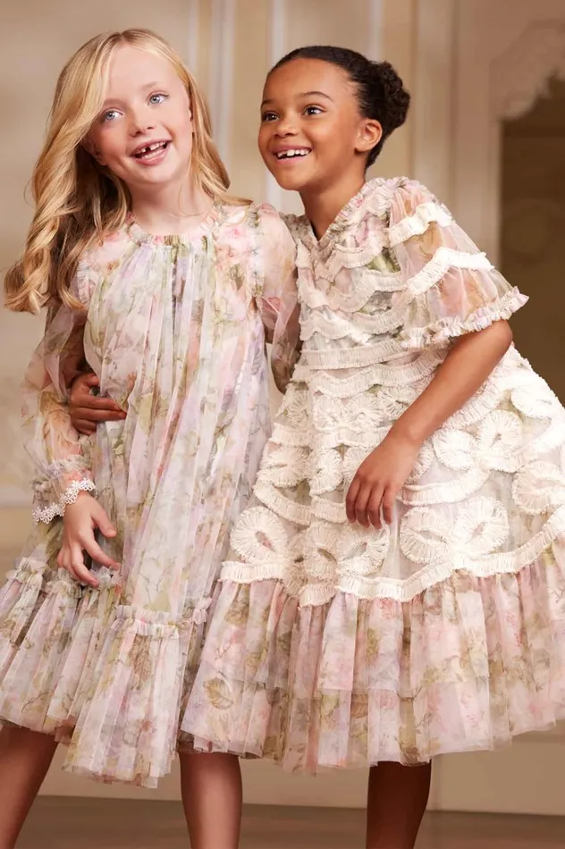Rose Powder Long Sleeve Kids Dress Multi Kids Needle and Thread Kids Formalwear