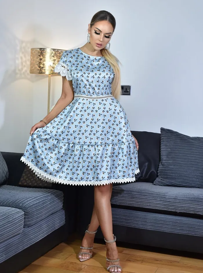 Ruby Pastel Woven Glossy Printed Short Sleeve Smock Dress Women Missfiga Skater Dresses