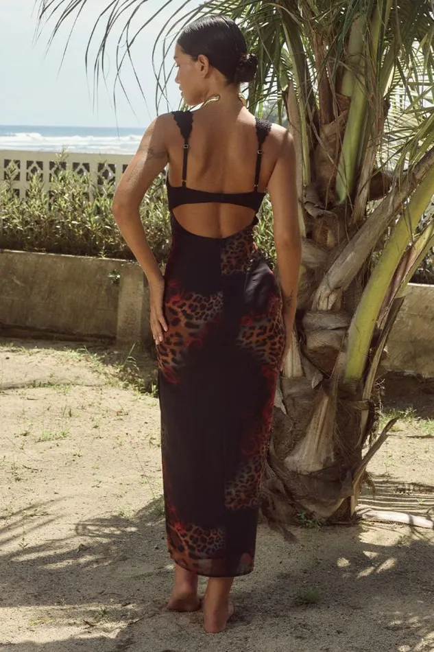 Runaway The Label Midi Shop DINAH MIDI DRESS 8211 BLACK LEOPARD