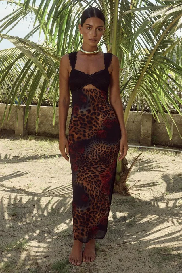 Runaway The Label Midi Shop DINAH MIDI DRESS 8211 BLACK LEOPARD