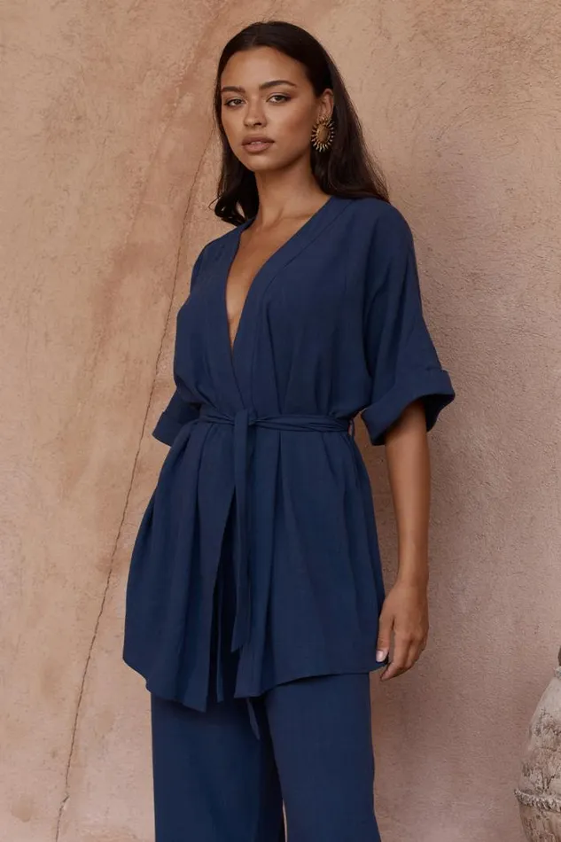 Runaway The Label Summer Sets Shop ZOE KIMONO TOP 8211 NAVY