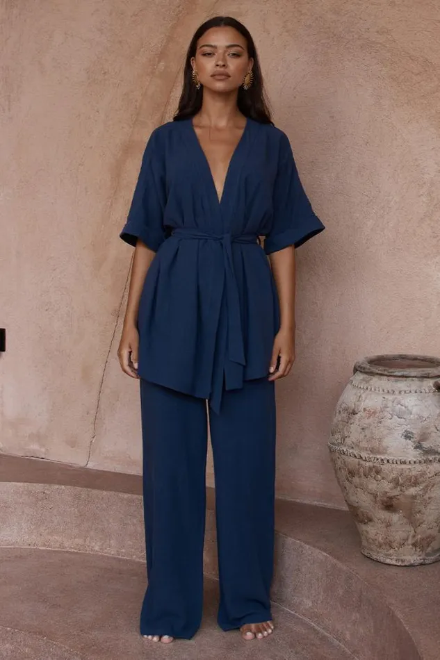Runaway The Label Summer Sets Shop ZOE KIMONO TOP 8211 NAVY
