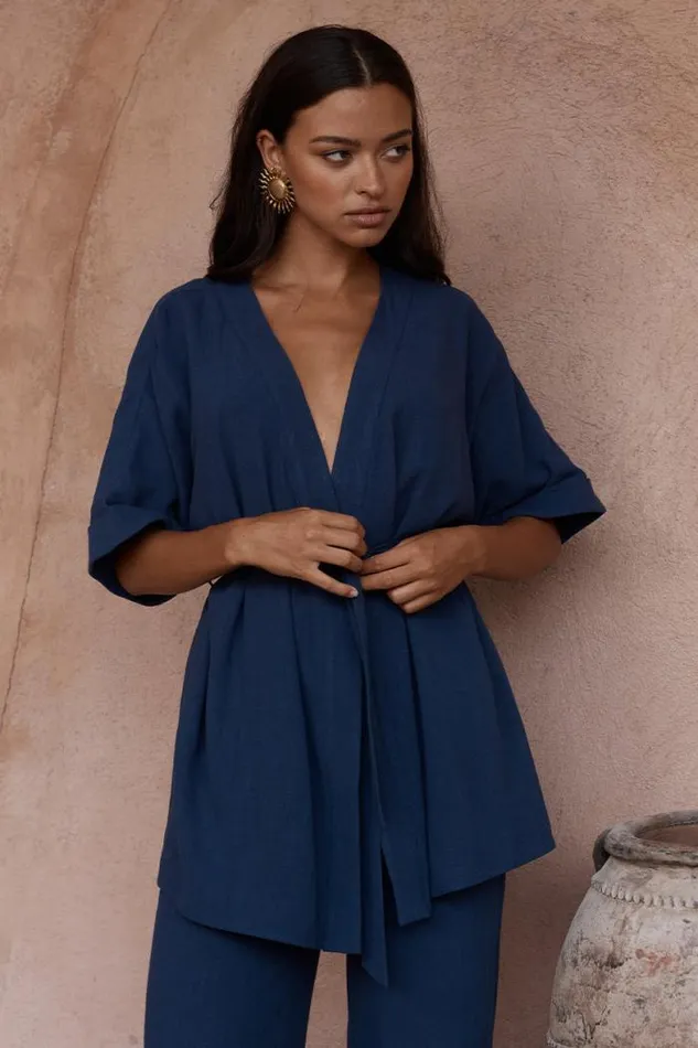 Runaway The Label Summer Sets Shop ZOE KIMONO TOP 8211 NAVY