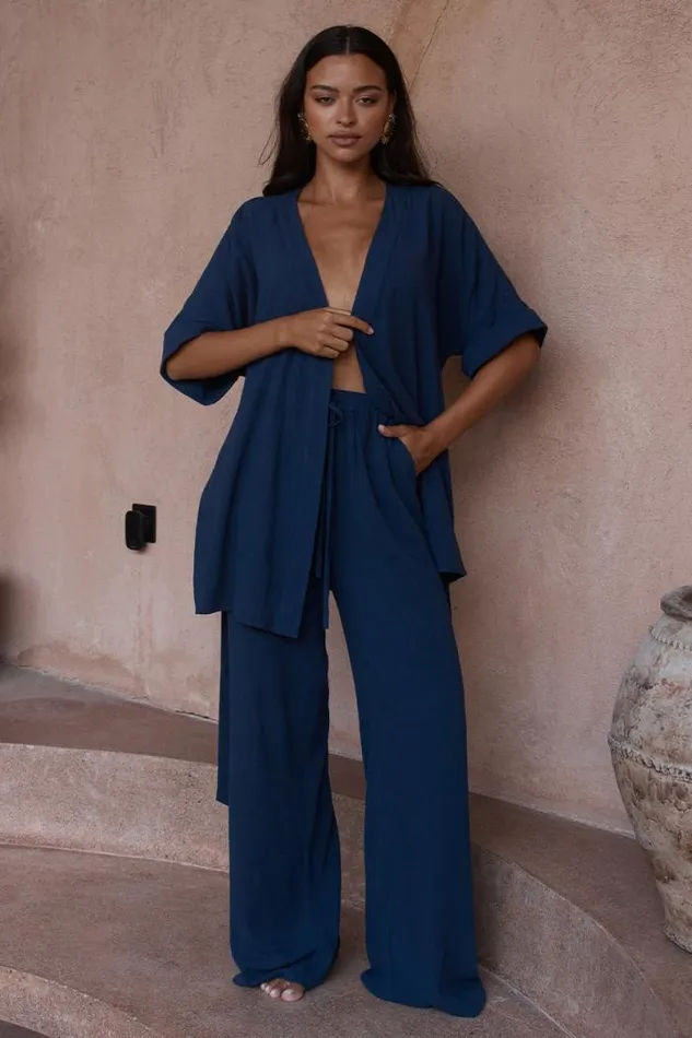 Runaway The Label Summer Sets Shop ZOE KIMONO TOP 8211 NAVY