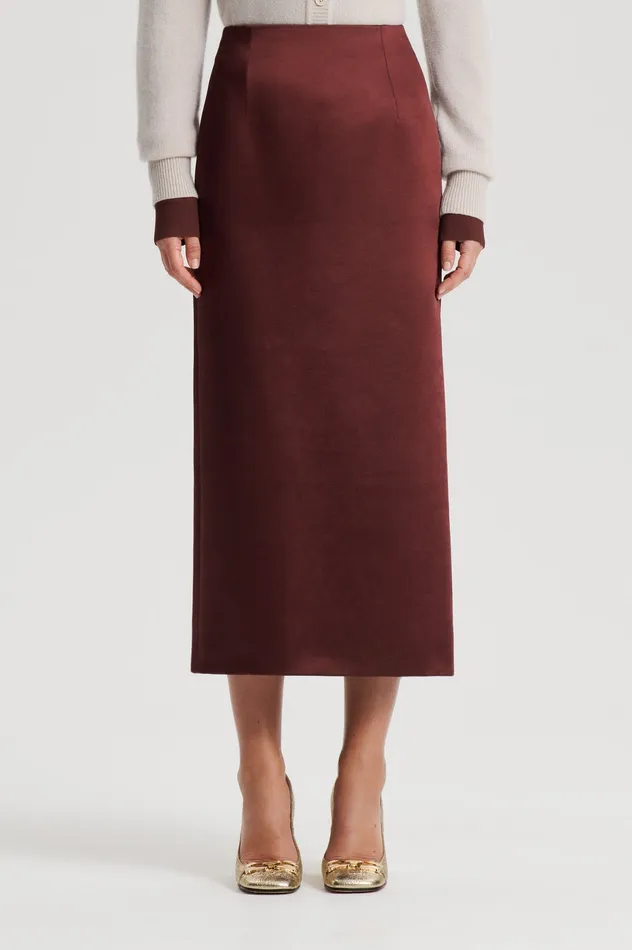 SATIN PENCIL SKIRT BURGUNDY Women Skirts Scanlan Theodore SATIN PENCIL SKIRT BURGUNDY Women Skirts Scanlan Theodore