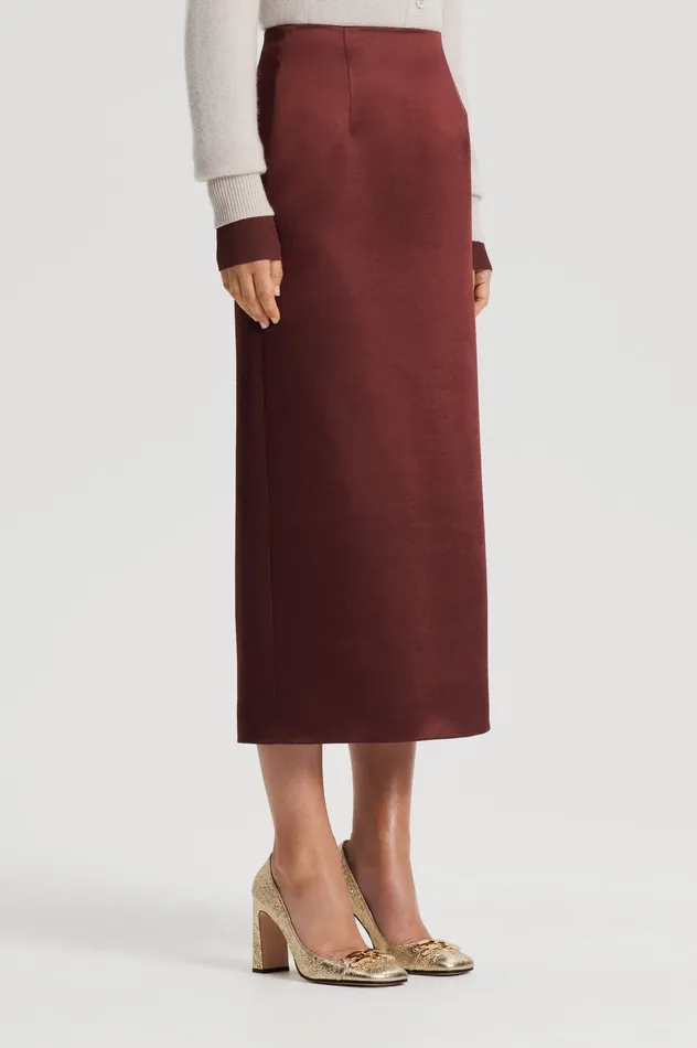 SATIN PENCIL SKIRT BURGUNDY Women Skirts Scanlan Theodore SATIN PENCIL SKIRT BURGUNDY Women Skirts Scanlan Theodore