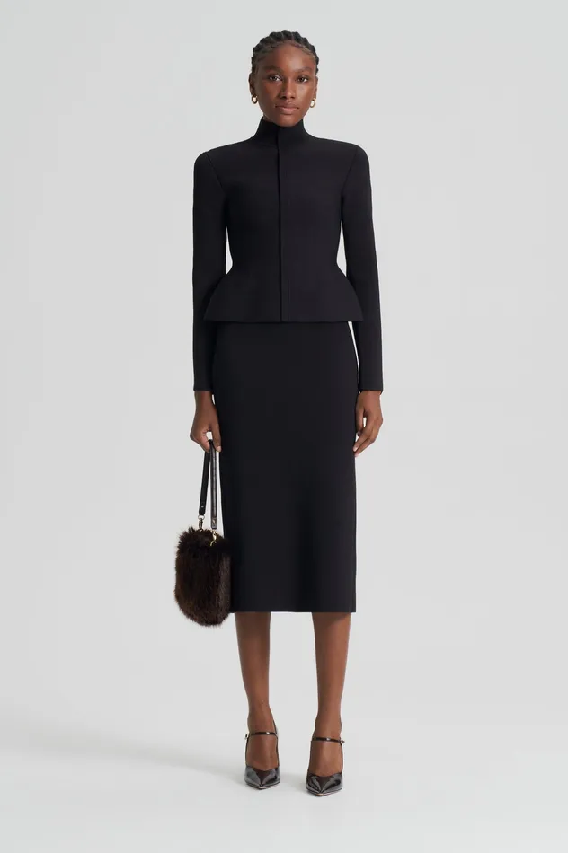 Scanlan Theodore CREPE KNIT PEPLUM JACKET DARKCHOCOLATE Women Jackets