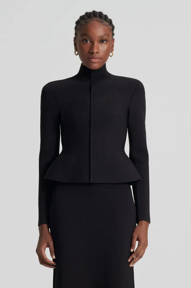 Scanlan Theodore CREPE KNIT PEPLUM JACKET DARKCHOCOLATE Women Jackets