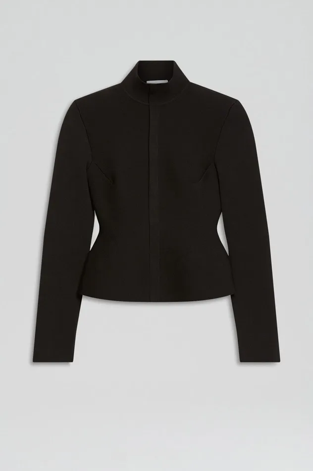 Scanlan Theodore CREPE KNIT PEPLUM JACKET DARKCHOCOLATE Women Jackets