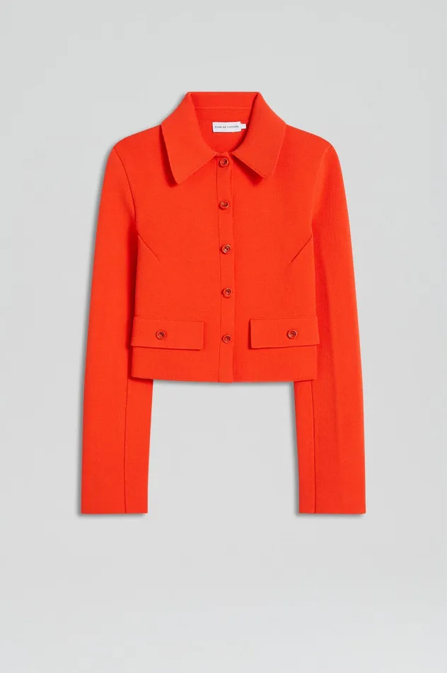 Scanlan Theodore Jackets Women CREPE KNIT CROP BUTTON JACKET CRAYON Scanlan Theodore Jackets Women CREPE KNIT CROP BUTTON JACKET CRAYON