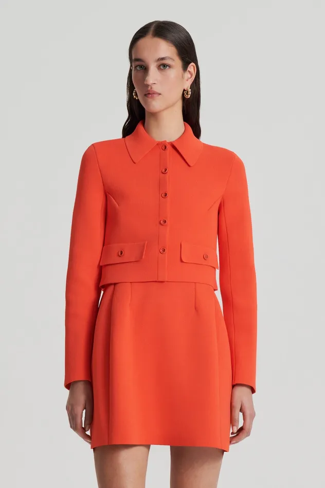 Scanlan Theodore Jackets Women CREPE KNIT CROP BUTTON JACKET CRAYON Scanlan Theodore Jackets Women CREPE KNIT CROP BUTTON JACKET CRAYON