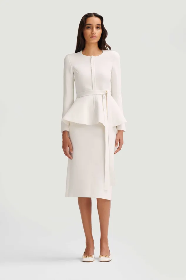 Scanlan Theodore Jackets Women CREPE KNIT RUFFLE JACKET WHITE
