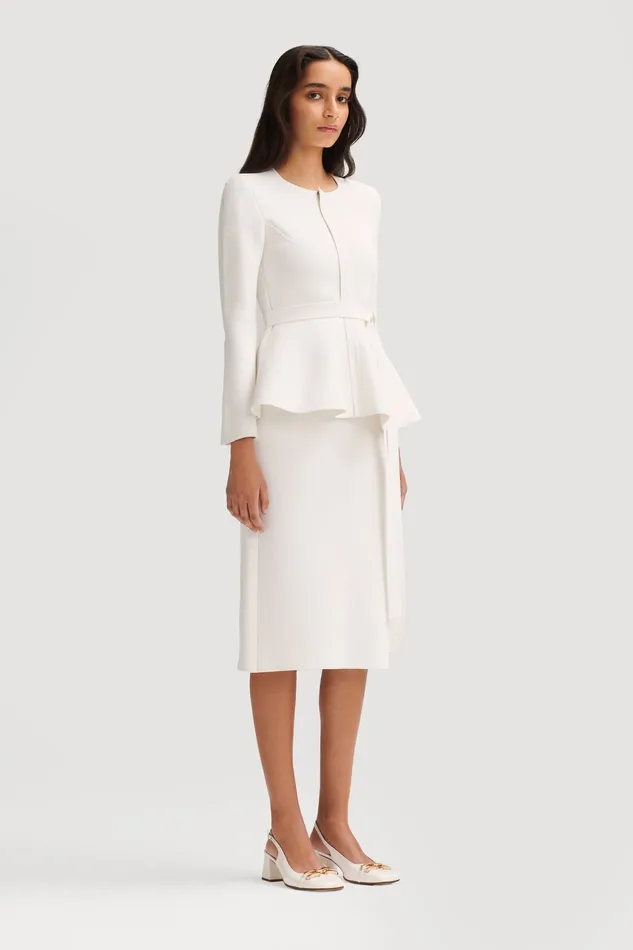Scanlan Theodore Jackets Women CREPE KNIT RUFFLE JACKET WHITE