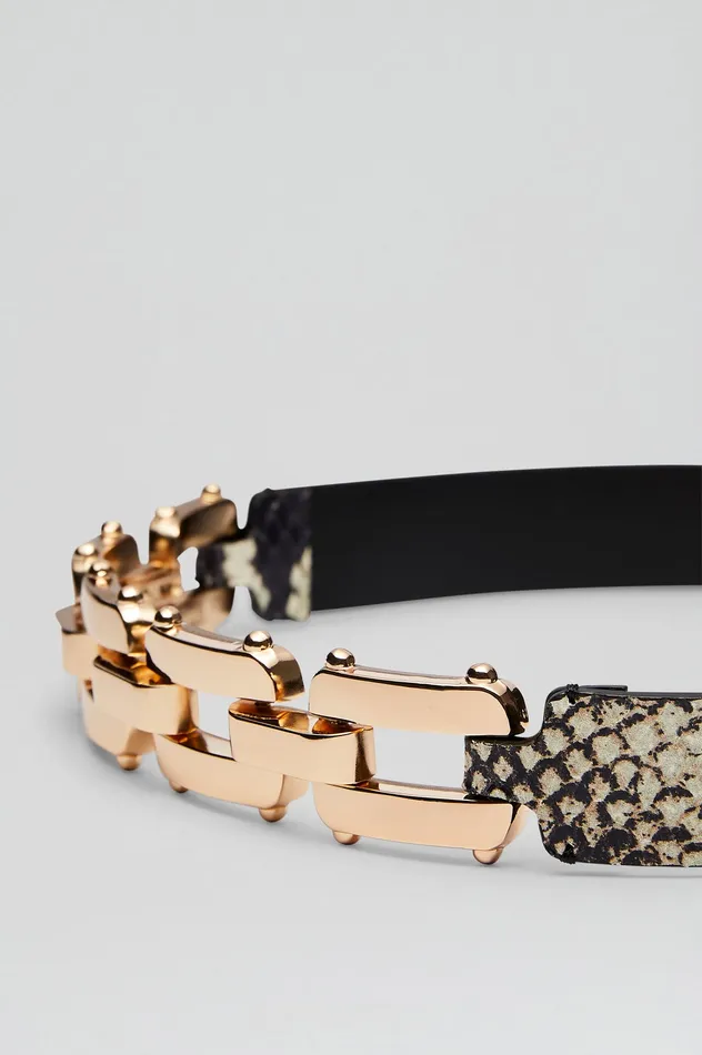 Scanlan Theodore Leather Women GOLD TRIM BELT 25 STONE Scanlan Theodore Leather Women GOLD TRIM BELT 25 STONE