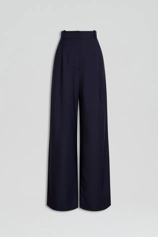 Scanlan Theodore Trousers Women PLEAT DRAPE LEG TROUSER NAVY Scanlan Theodore Trousers Women PLEAT DRAPE LEG TROUSER NAVY