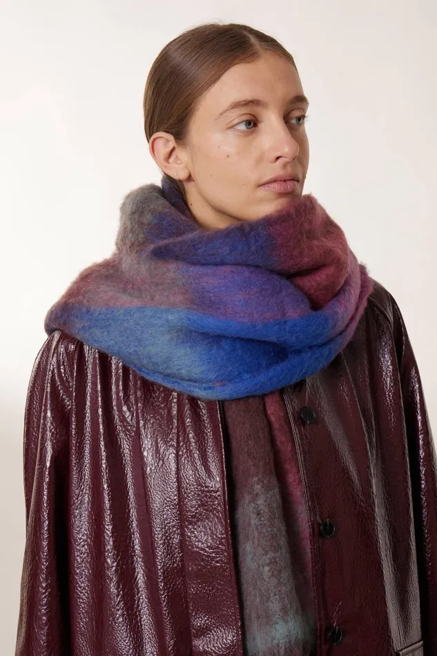 Scarves and Beanies Women Leon and Harper Elton Check3 Scraf Blue