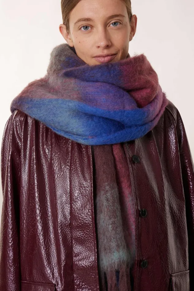 Scarves and Beanies Women Leon and Harper Elton Check3 Scraf Blue