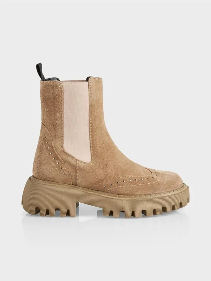 Schuhe Damen Marc Cain ChelseaBoots Mit Nieten Bright Toffee