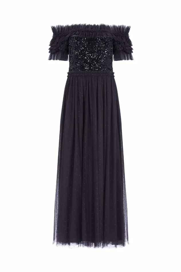 Sequin Wreath Bodice OffShoulder Ankle Gown Black Women Needle and Thread Dresses