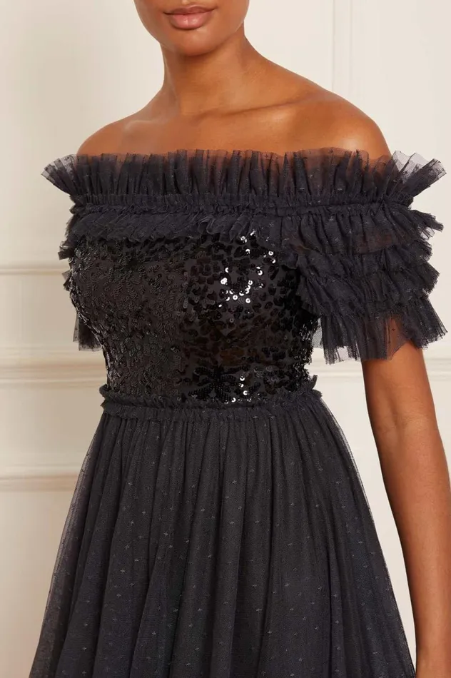 Sequin Wreath Bodice OffShoulder Ankle Gown Black Women Needle and Thread Dresses